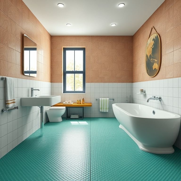 Piso antiderrapante em banheiro adaptado para maior segurança.