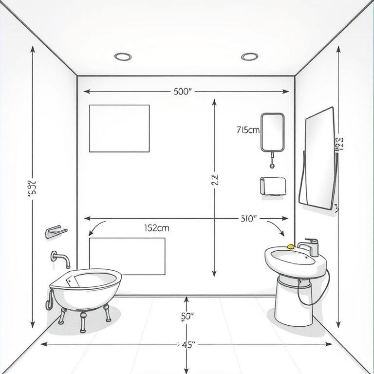 Planta baixa de banheiro com medidas e fluxo de circulação.