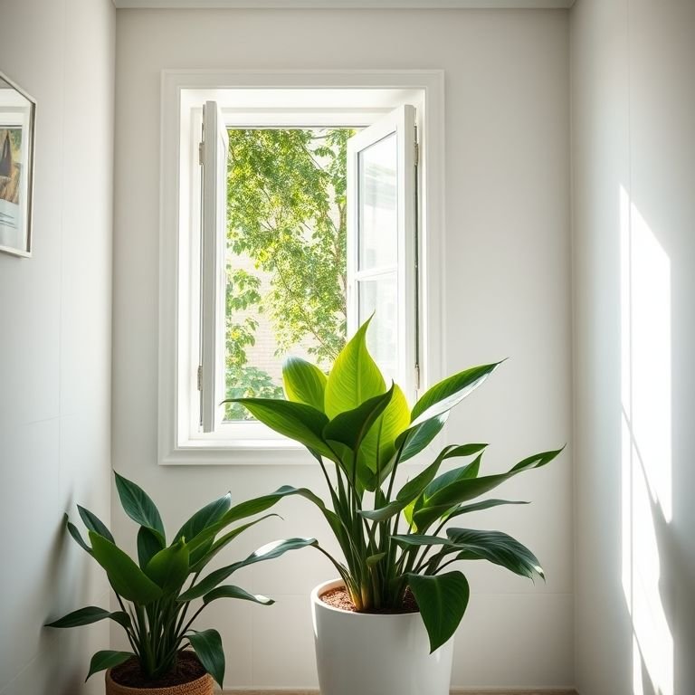 Planta espada de São Jorge em banheiro com janela aberta.