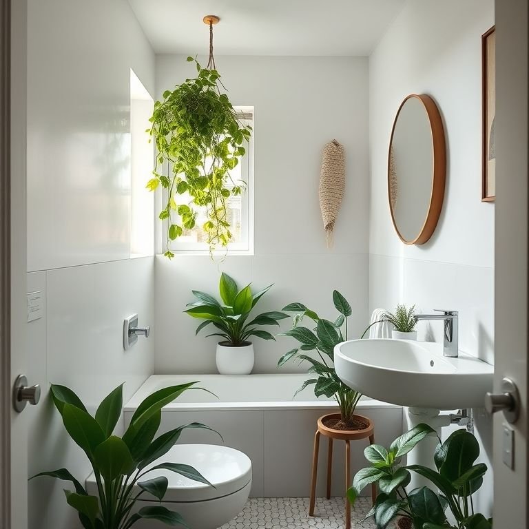 Plantas em banheiro pequeno para trazer vida e cor ao ambiente.