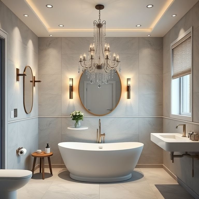 Projeto de iluminação artificial em banheiro moderno.