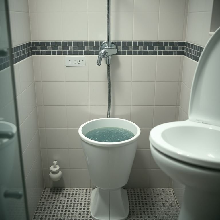 Recipiente coletando água do chuveiro para reutilização.