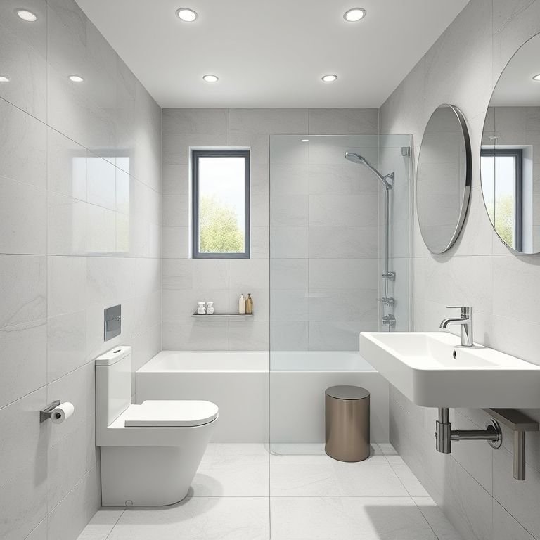 Rejunte epóxi em banheiro pequeno, durável e fácil de limpar.