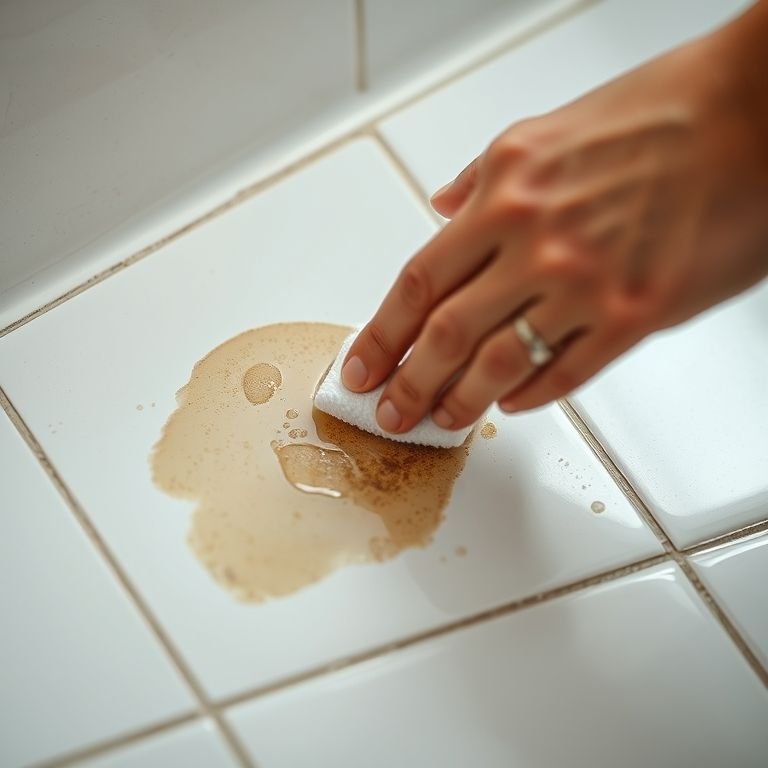 Remoção de manchas difíceis em azulejos do banheiro com removedor de manchas.