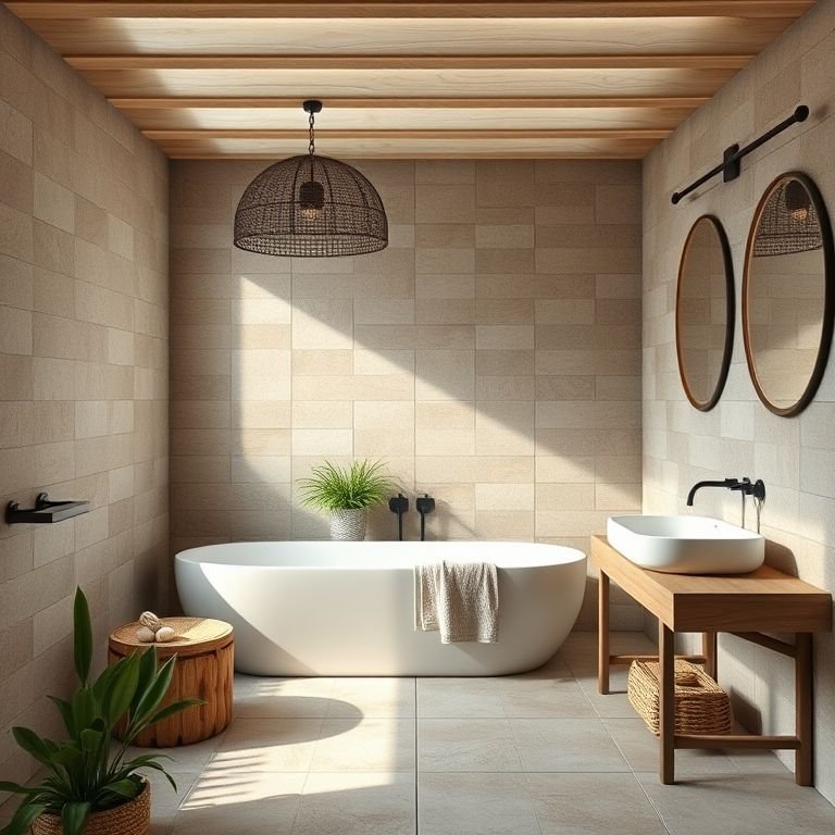 Revestimentos simples e estilosos para um banheiro externo.