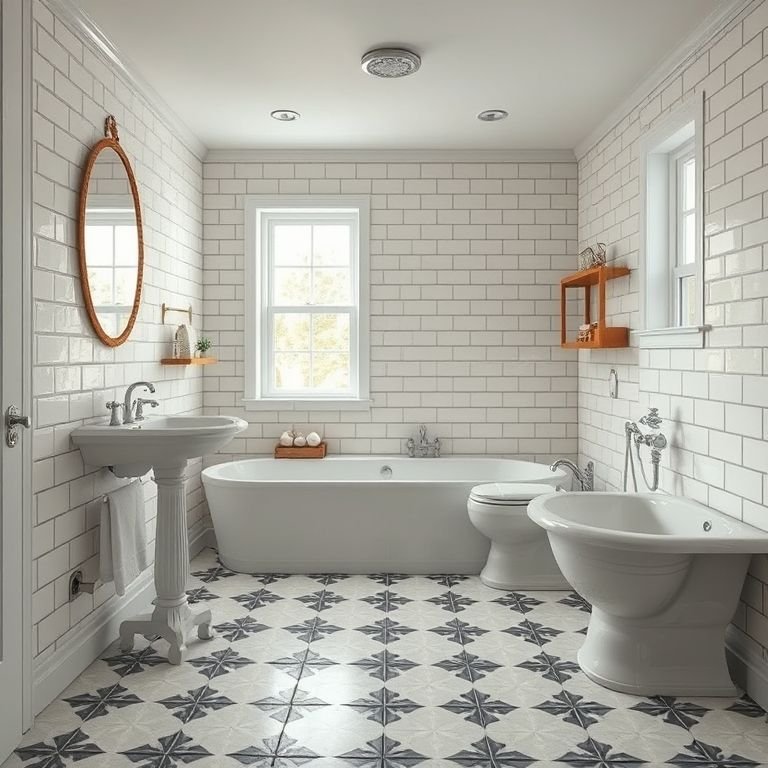 Revestimentos vintage no banheiro.