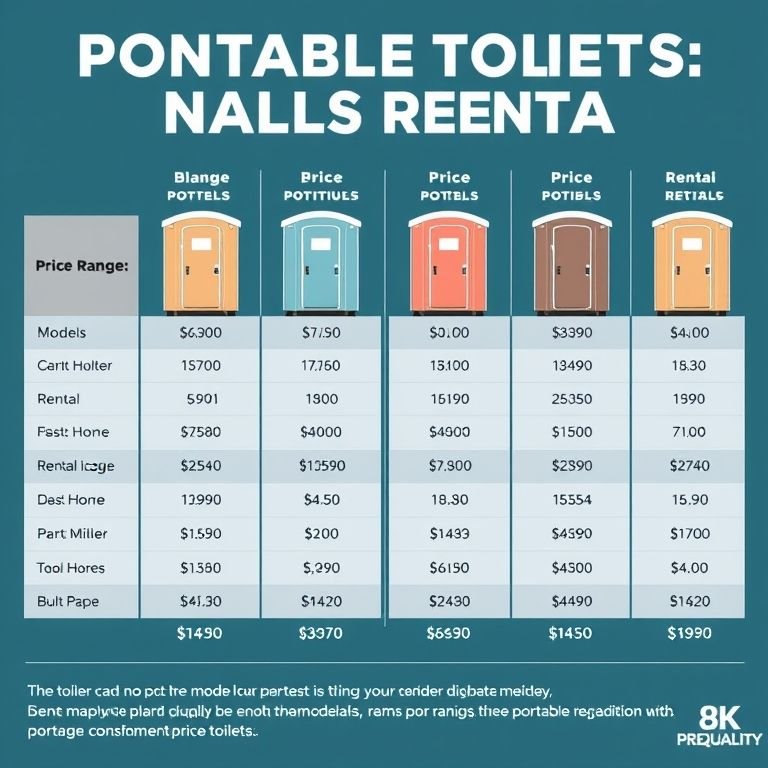 Tabela de preços para aluguel de banheiro químico.