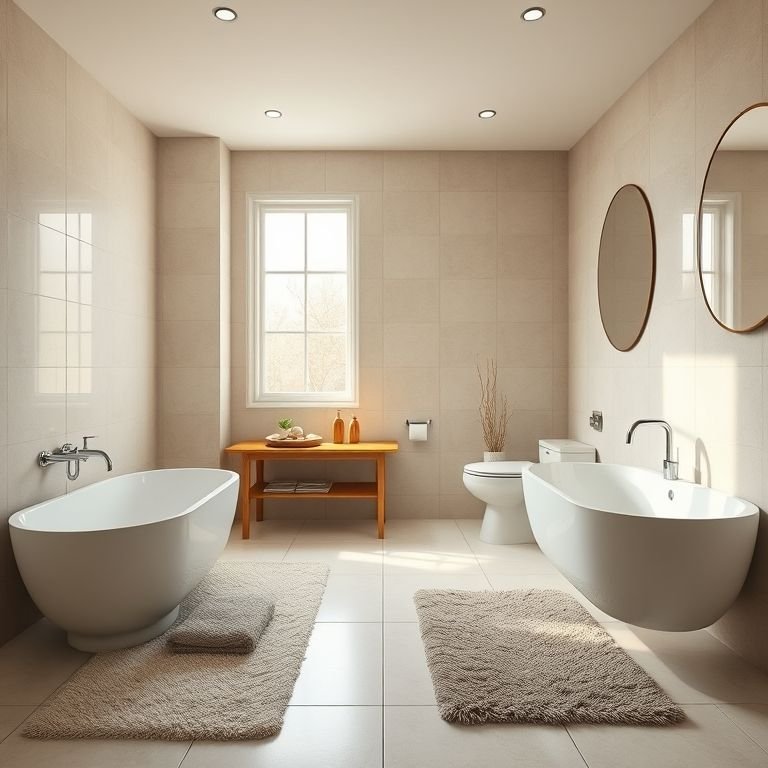 Tapetes confortáveis em um banheiro que convida ao relaxamento.