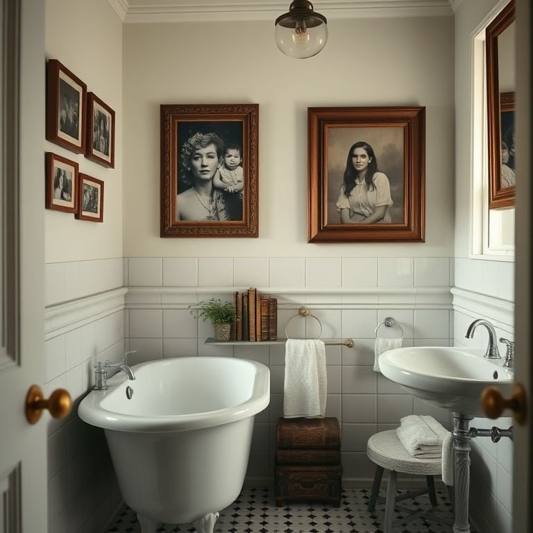 Toques pessoais no banheiro vintage.