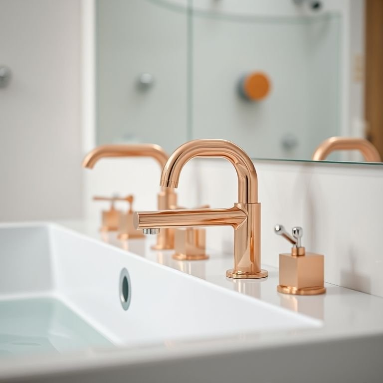 Torneiras rose gold da Marca X em um banheiro moderno e elegante.