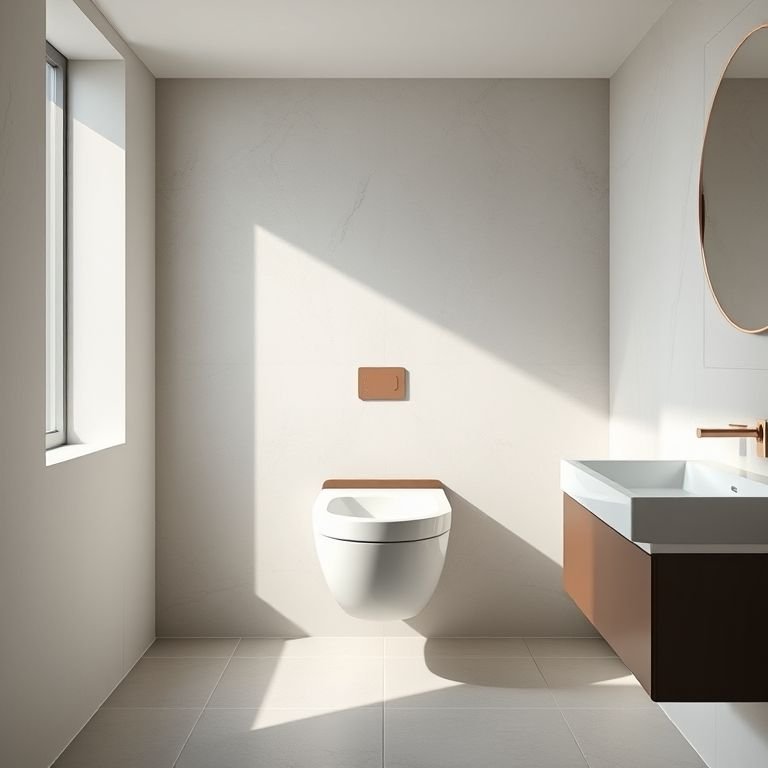 Vaso sanitário suspenso rose gold da Roca, design minimalista.