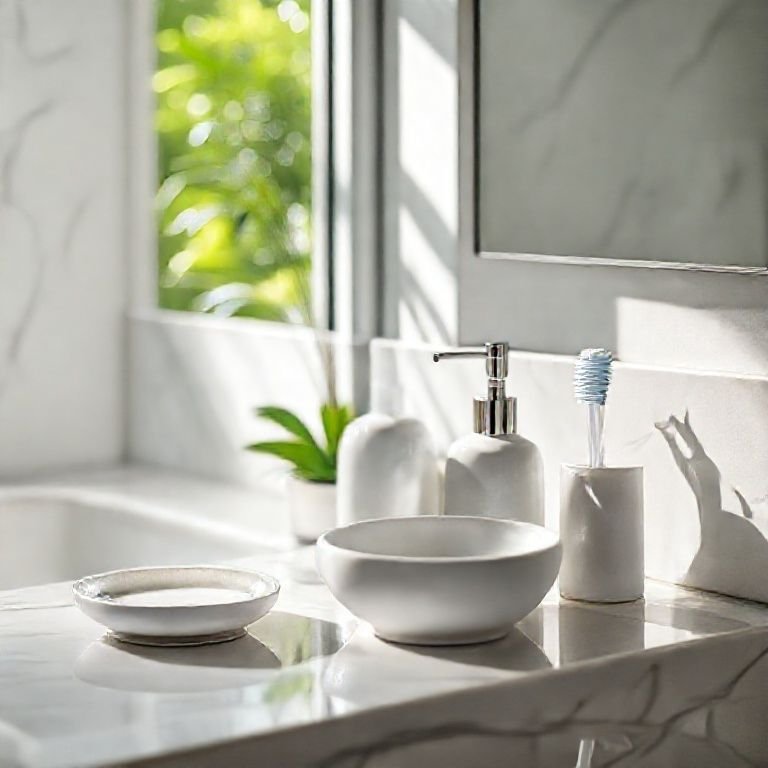 Acessórios de bancada adicionando charme ao banheiro.