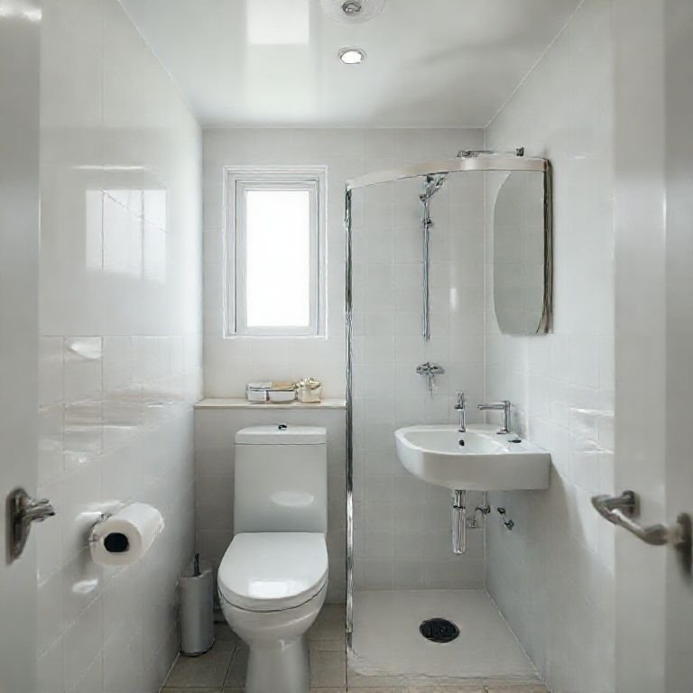 Banheiro 2x2 com elementos essenciais e design minimalista.