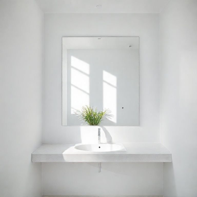 Banheiro com espelho amplo e bem posicionado.