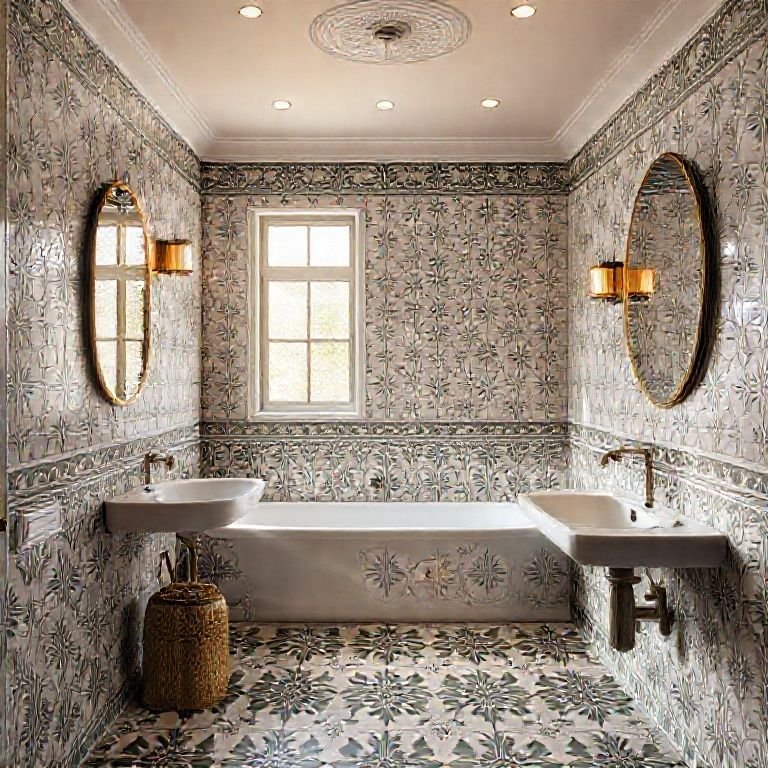 Banheiro com ladrilho hidráulico da marca Brasil Colonial.