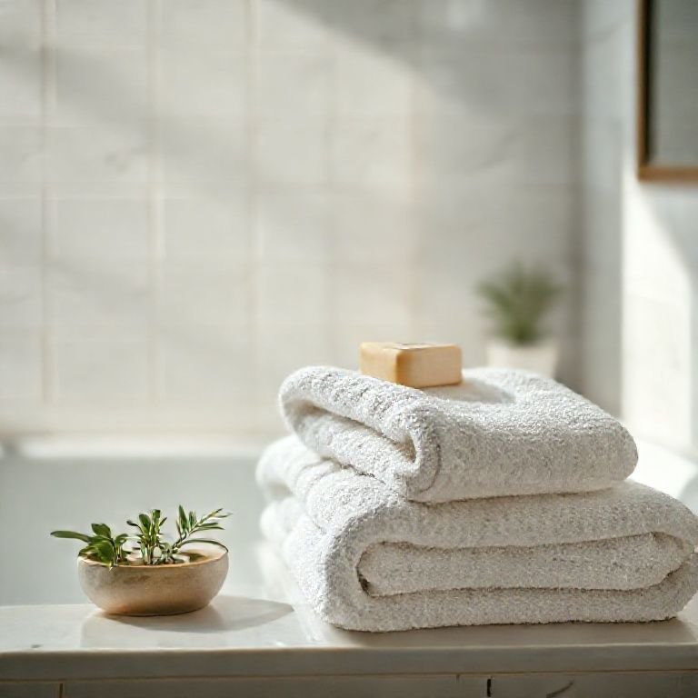 Banheiro com toalhas macias e sabonetes artesanais.