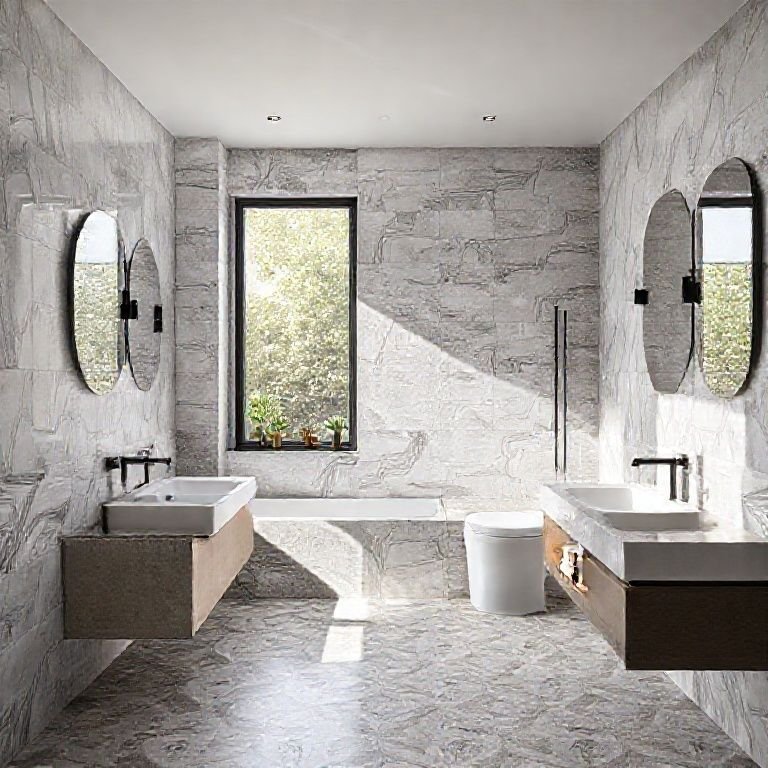 Banheiro moderno com ladrilho hidráulico da marca Ladrilar.