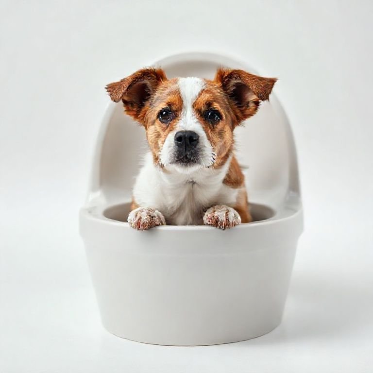 Banheiro para cachorro feito de material resistente e fácil de limpar.