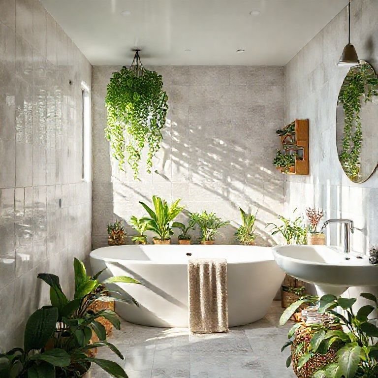 Banheiro valorizando o ambiente com elementos naturais.