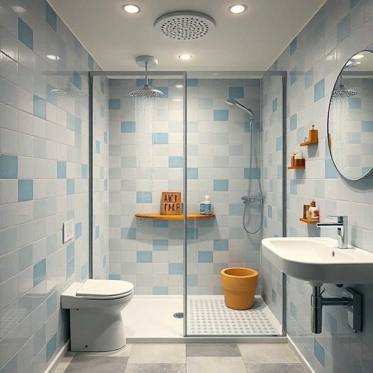 Box de chuveiro divertido e seguro no banheiro infantil.