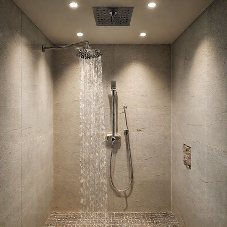 Chuveiro com ducha manual em um banheiro japonês.