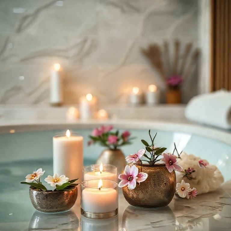 Detalhes decorativos em banheiro spa.