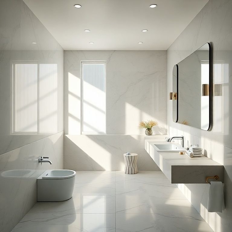 Espelho grande ampliando o espaço em um banheiro pequeno.