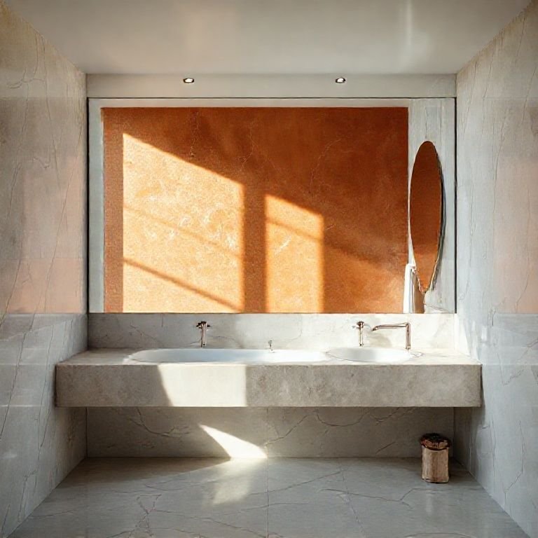 Espelho que valoriza banheiro com terracota.