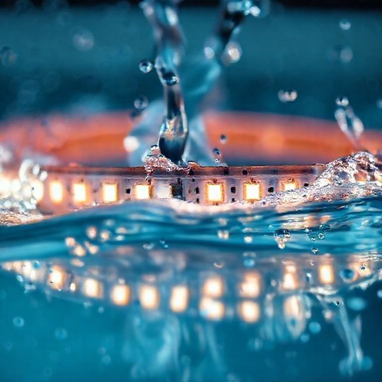 Fita de LED à prova d'água da Avant sendo testada sob água corrente.