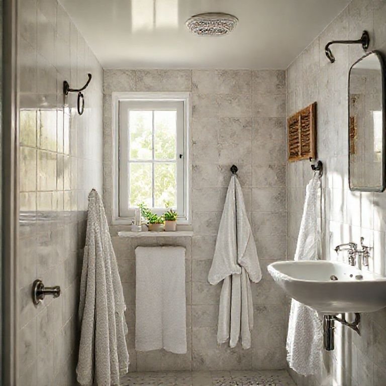 Ganchos e suportes de banheiro mantendo tudo ao alcance da mão.