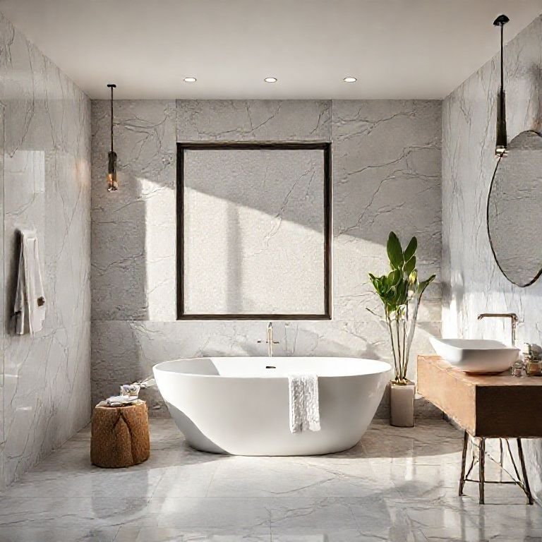 Guia prático de design de interiores para um banheiro espaçoso com banheira.