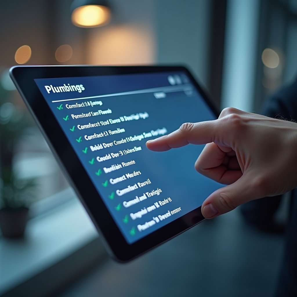 Lista de encanadores de plantão em tablet.