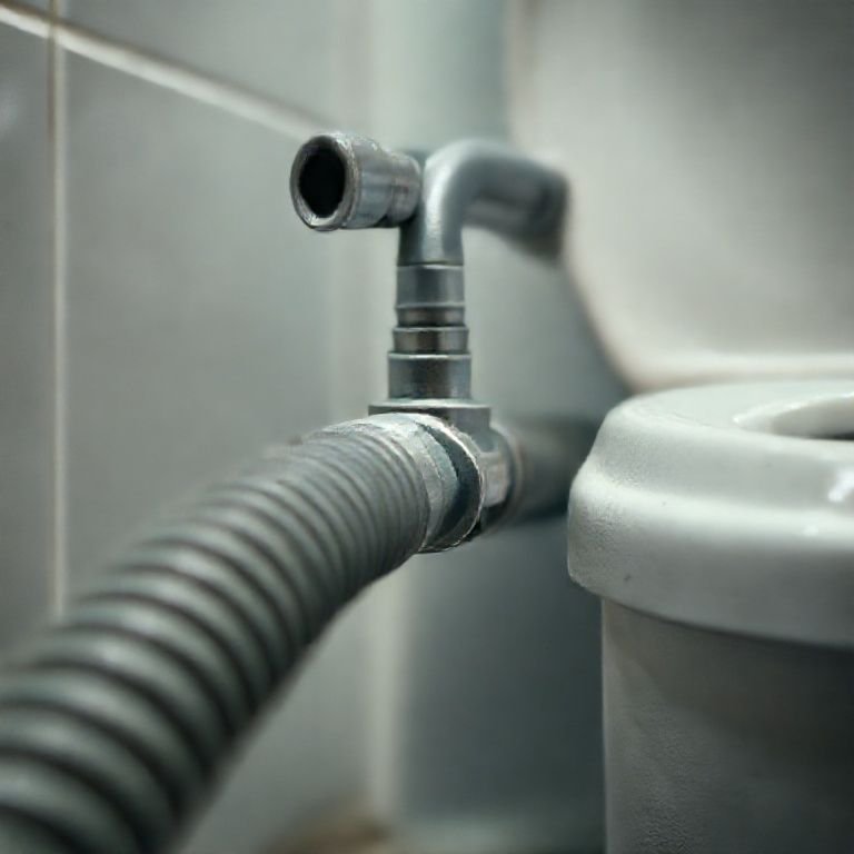 Mangueira conectada ao ponto de água do banheiro para cachorro.