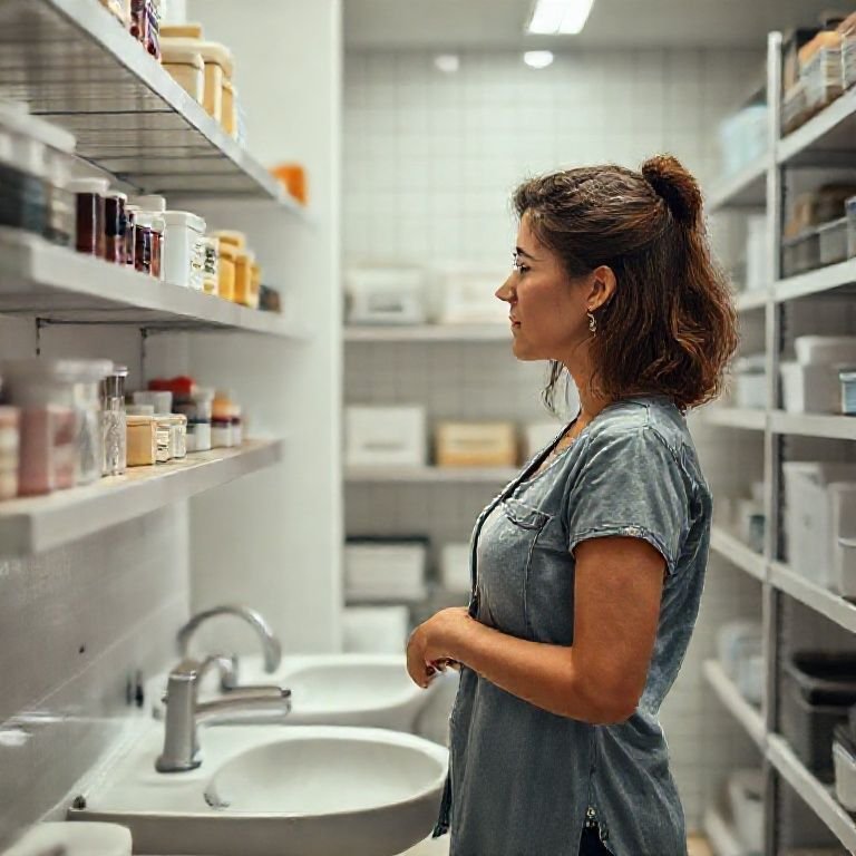 Mulher escolhendo os melhores utensílios para o banheiro.