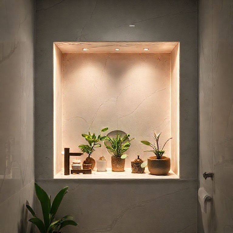 Nicho de banheiro com iluminação LED embutida.