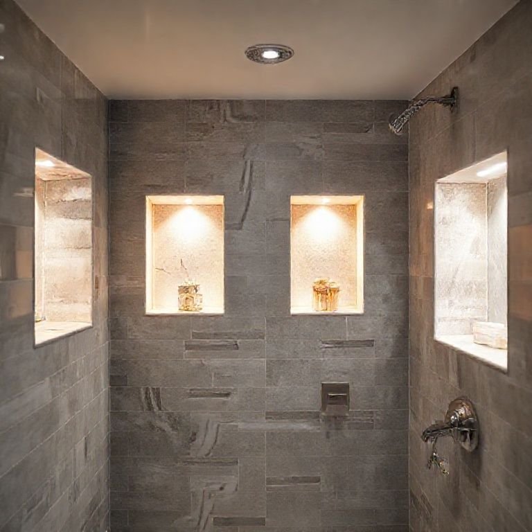 Nichos iluminados na área do box.