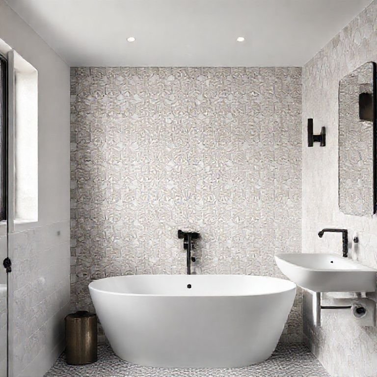 Parede de banheiro com detalhe em ladrilho hidráulico.