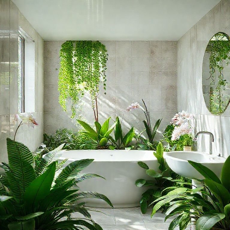 Plantas purificando e decorando banheiro spa.