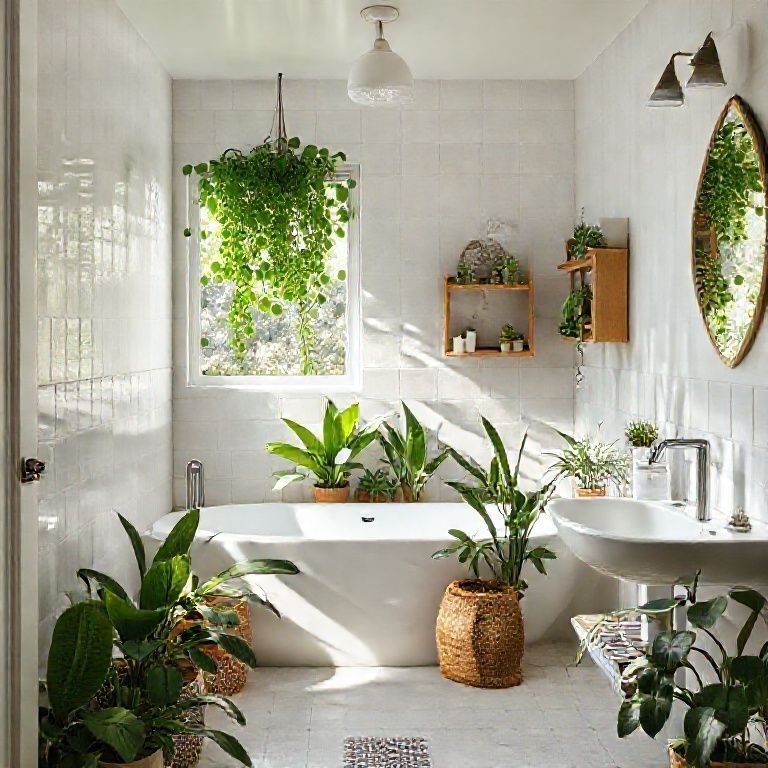 Plantas trazendo um toque de natureza para o banheiro.