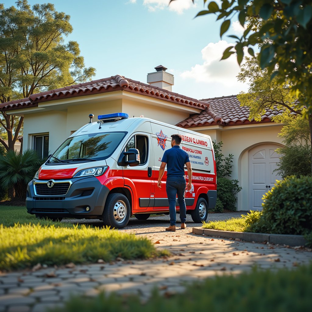 Encanador de emergência chegando em casa em São Paulo.