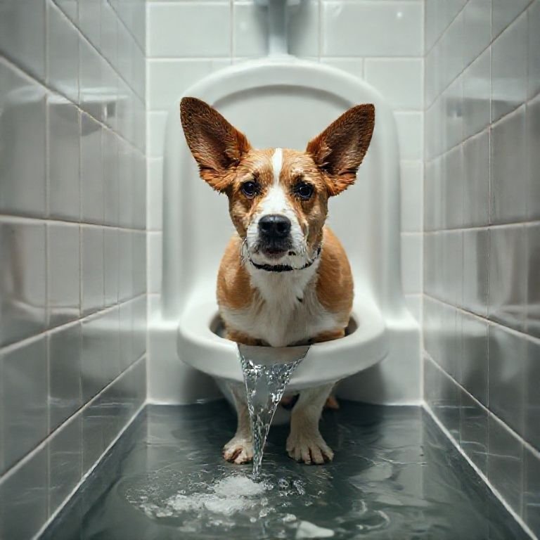 Sistema de drenagem eficiente em um banheiro para cachorro.