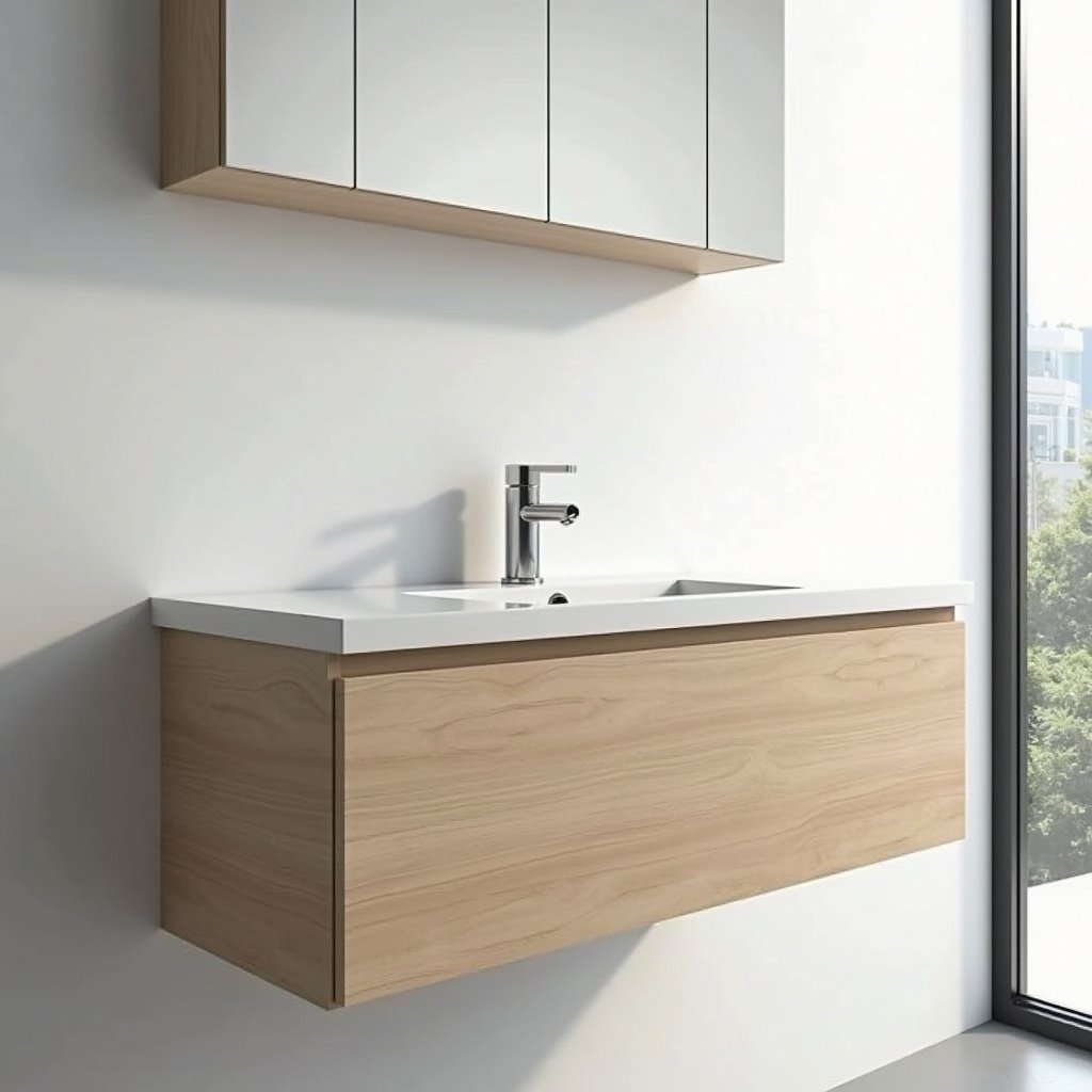 Aparador suspenso para banheiro pequeno, otimizando o espaço.