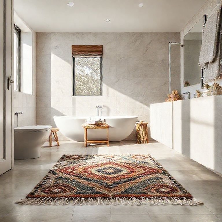 Tapete confortável no banheiro adicionando calor e textura ao piso.