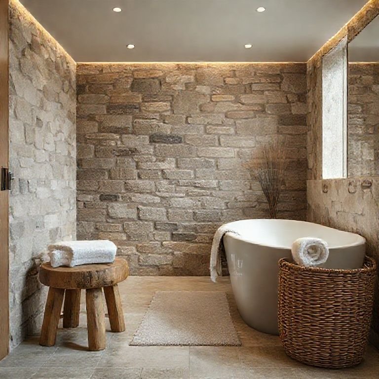 Texturas naturais em banheiro estilo spa.