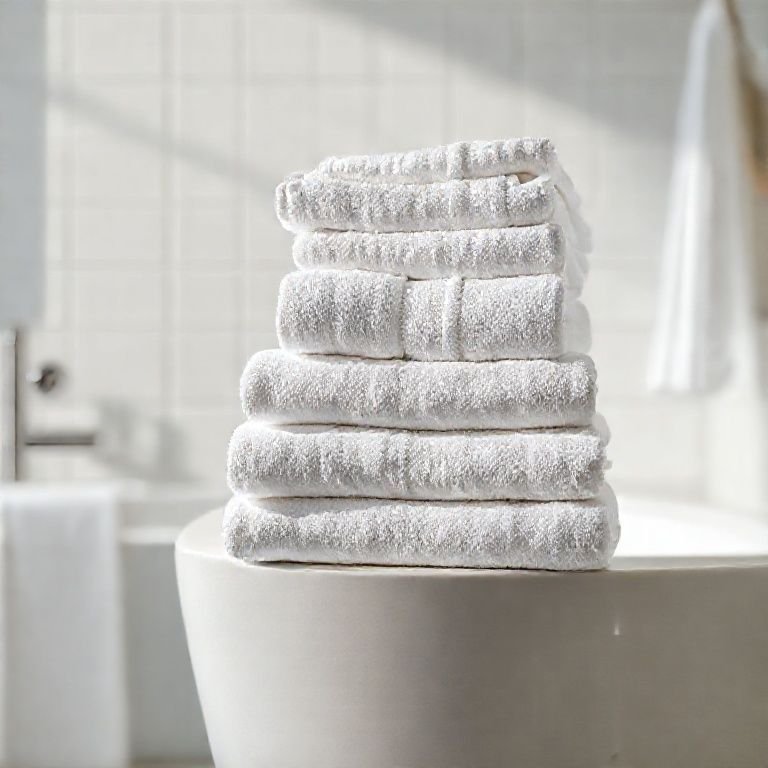 Toalhas de algodão egípcio da marca [Nome da Marca] em banheiro minimalista.