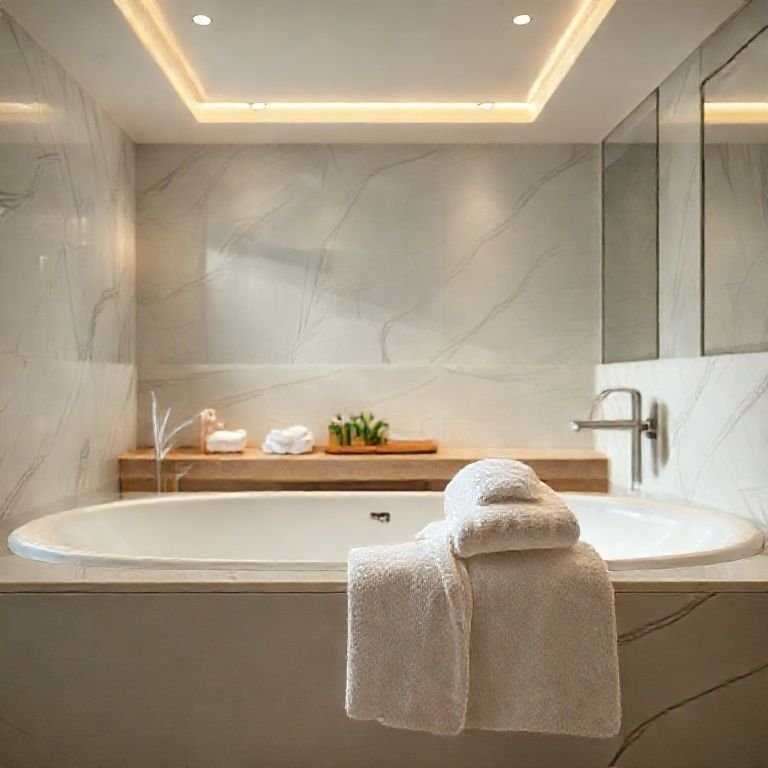 Toalhas macias e roupão confortável em um banheiro com atmosfera de spa.