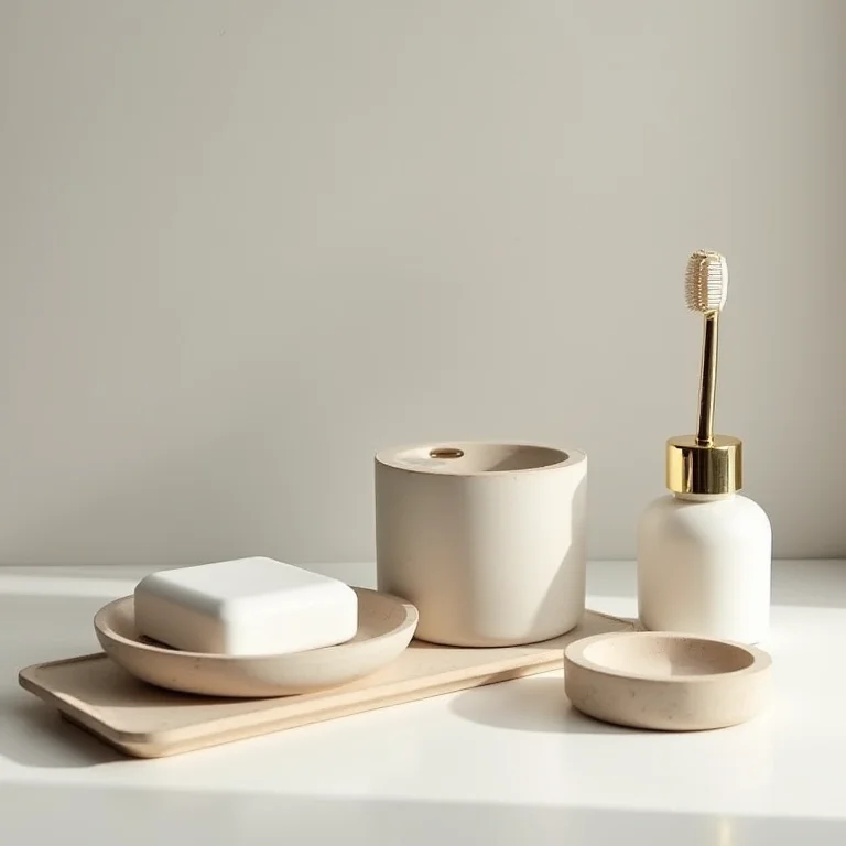 Acessórios de banheiro com detalhes em granilite.