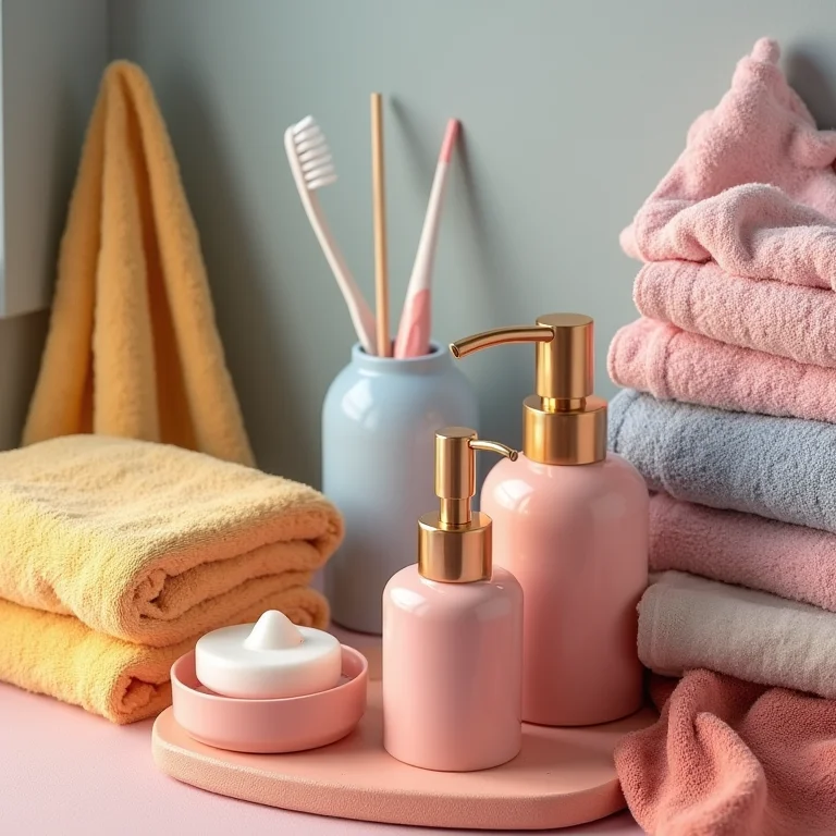 Acessórios de banheiro em cores conflitantes.