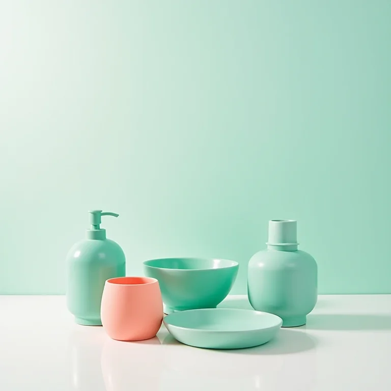 Acessórios de banheiro em tons de azul turquesa e coral