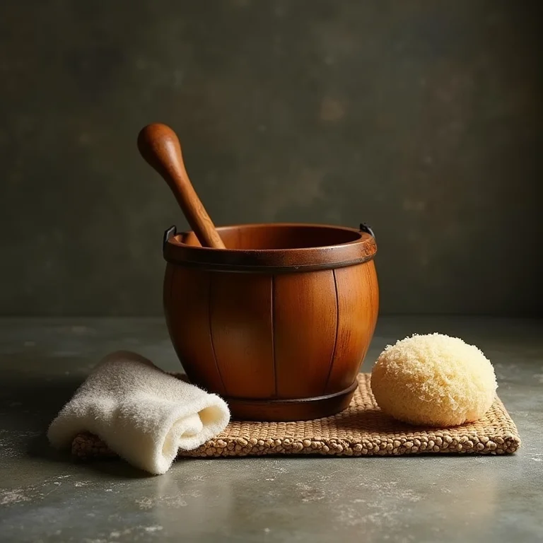 Acessórios de banho japoneses antigos sobre superfície de pedra